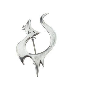 DENMARK STERLING SILVER 925 CAT BROOCH Pin Signed BSL